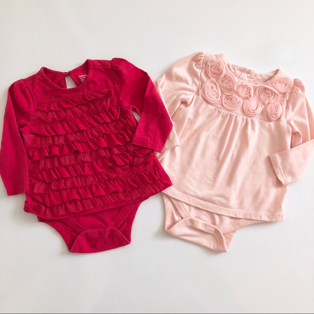 2 Baby Gap Onesie Dress pink lace ruffles 12-18